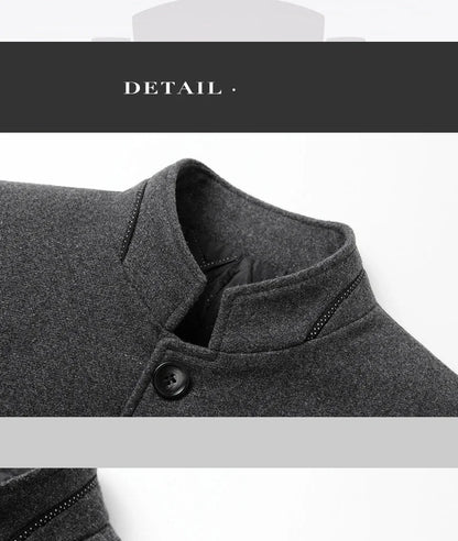 TFETTERS 2025 Herrjacka – Vinterkappa med kinesisk ståkrage | Elegant & Varm Ullkappa för Män