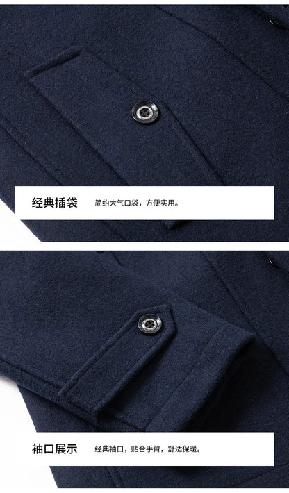 Lyxig Ullrock – Varm Långrock i Kasmirblandning med Dubbel Krage