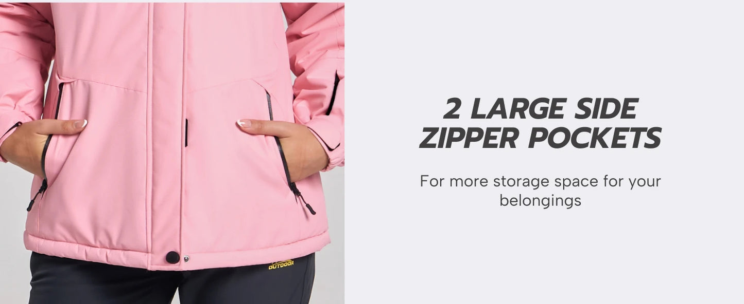 TACVASEN Winter Fleece Lined Hooded Parka Jacket Womens Ski Snowboard Warm Coats Waterproof 5 Zipper Pockets Windbreaker Outwear
