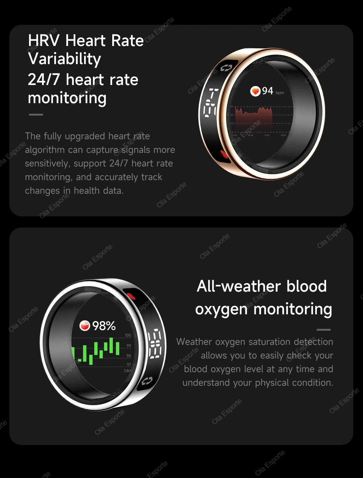 Smart Ring Display Screen Touch Health Monitor Gesture Swipe Video/Brush Tiktok 5ATM Waterproof Multi Sports Smartring Men Women
