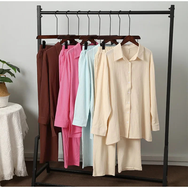 Muslimskt 2-delars Set för Kvinnor – Blus & Vida Byxor i Bomull/Linne