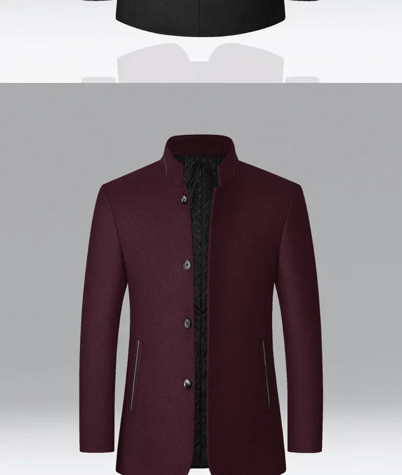 TFETTERS 2025 Herrjacka – Vinterkappa med kinesisk ståkrage | Elegant & Varm Ullkappa för Män