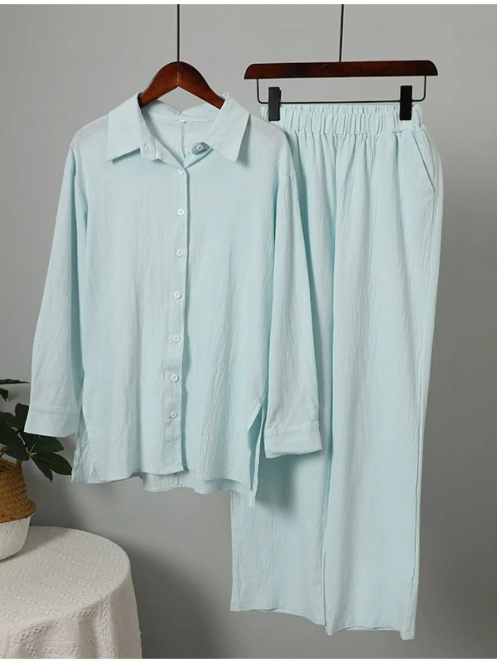 Muslimskt 2-delars Set för Kvinnor – Blus & Vida Byxor i Bomull/Linne