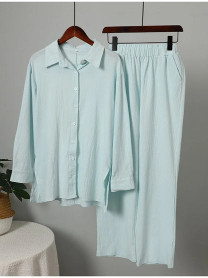 Muslimskt 2-delars Set för Kvinnor – Blus & Vida Byxor i Bomull/Linne