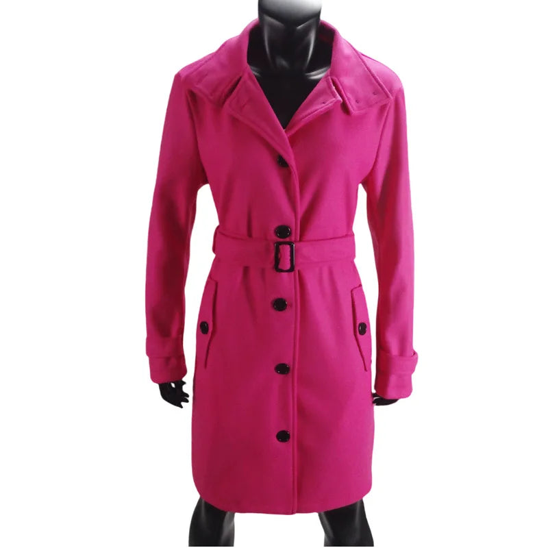 Damkappa i ull – Lång höstkappa med ståkrage & bälte