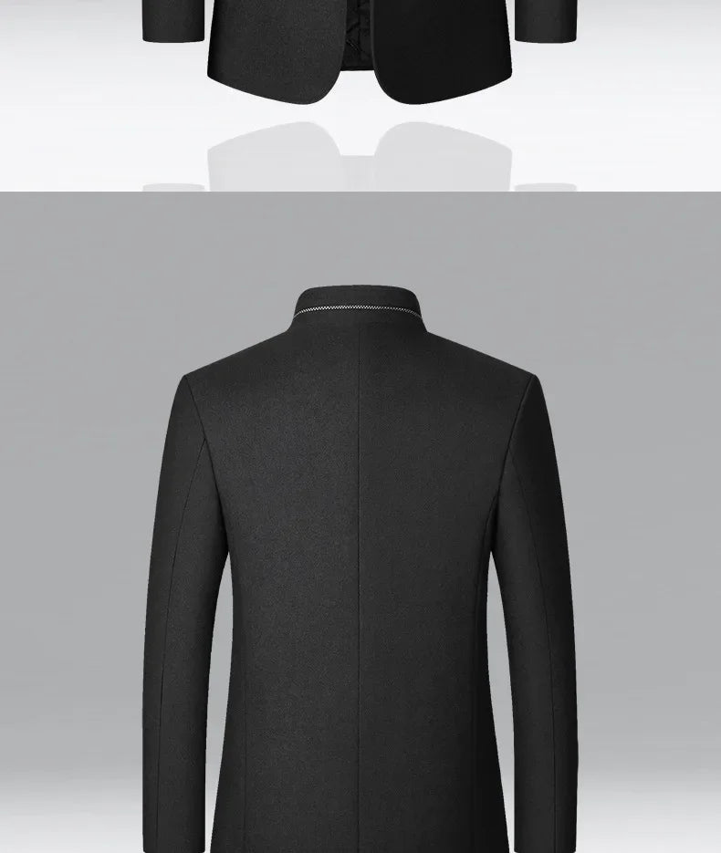 TFETTERS 2025 Herrjacka – Vinterkappa med kinesisk ståkrage | Elegant & Varm Ullkappa för Män