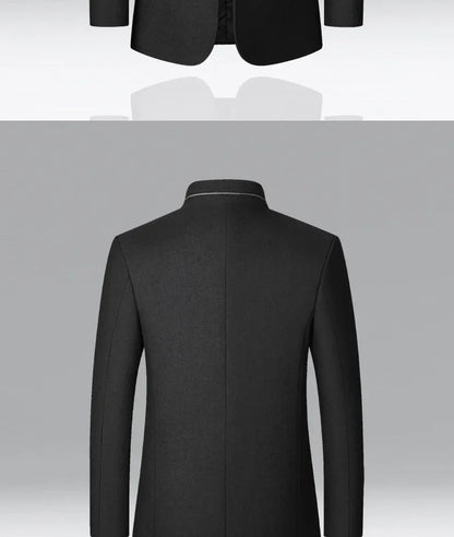 TFETTERS 2025 Herrjacka – Vinterkappa med kinesisk ståkrage | Elegant & Varm Ullkappa för Män