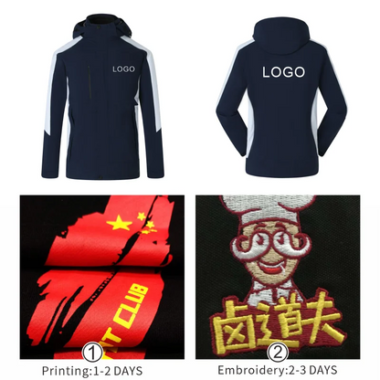 Thick coat jacket printing Detachable jacket embroidered logo Customized men's trendy outdoor assault suit Two piece jacket set