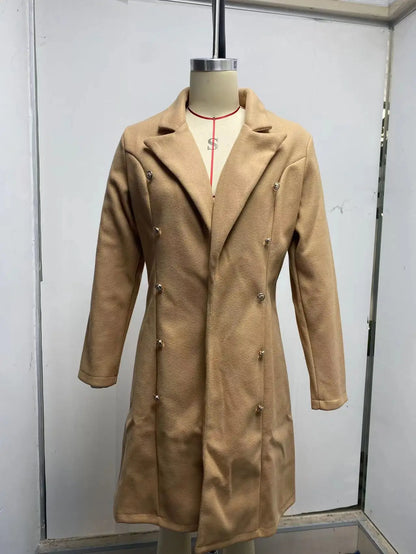 Damkappa i ull – lång trenchcoat, höst/vinter