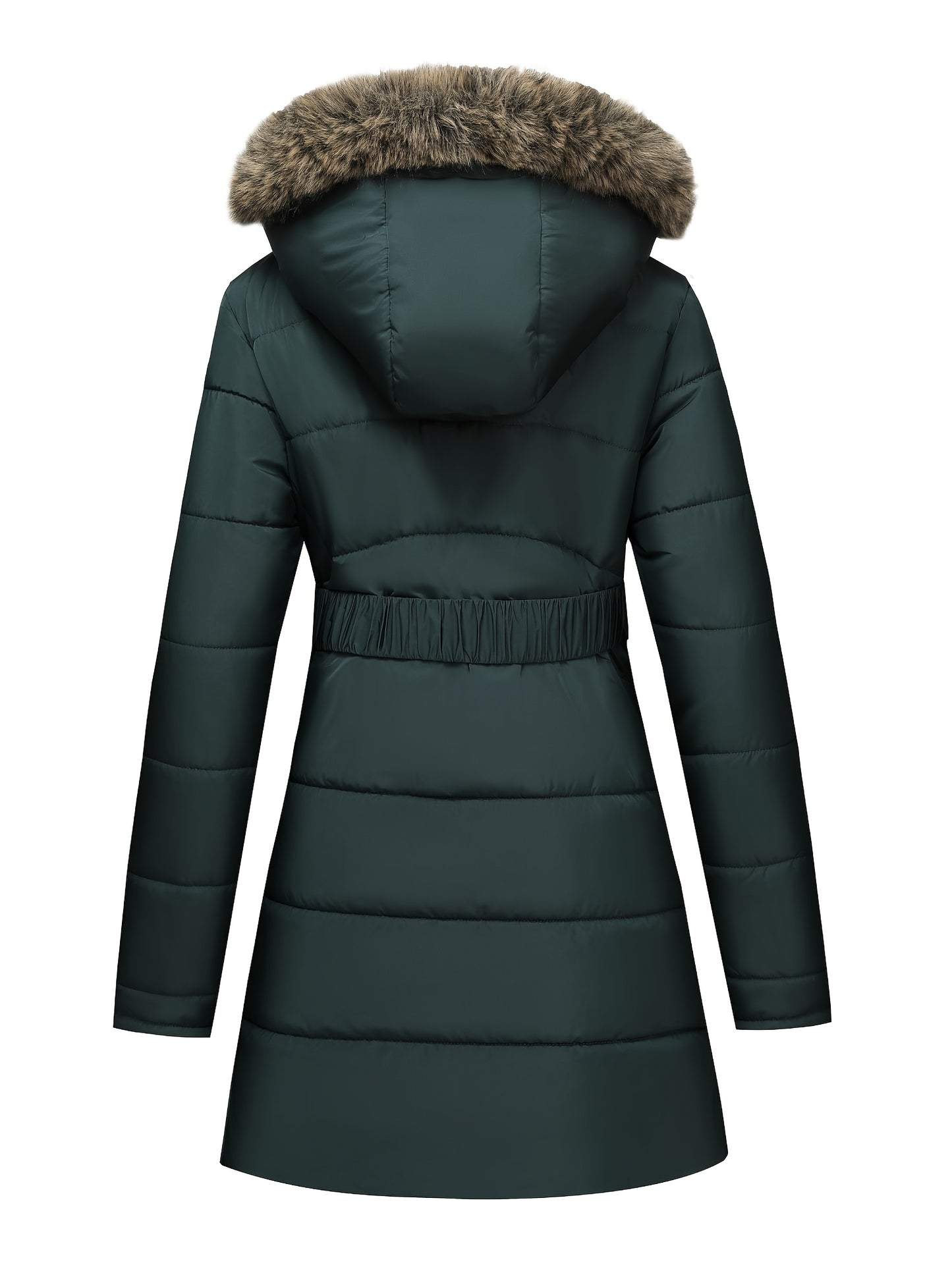 Damjacka med huva – midilång, dragkedja och justerbart bälte