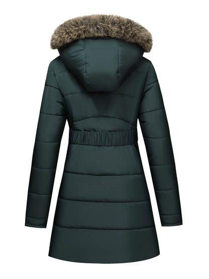 Damjacka med huva – midilång, dragkedja och justerbart bälte