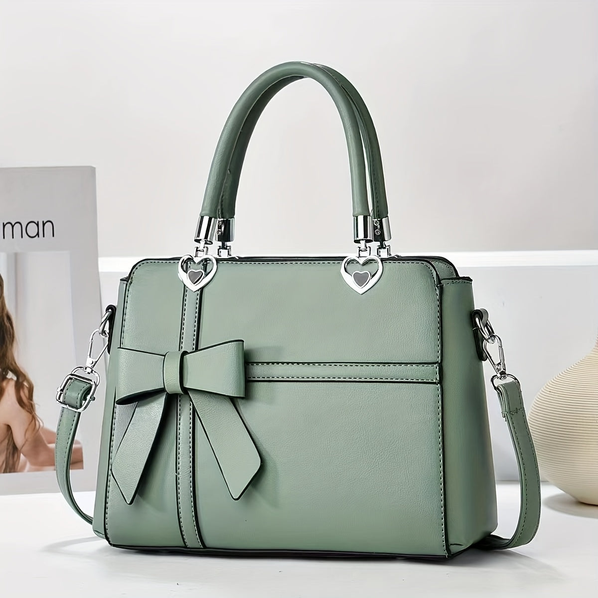 Chic damhandväska med rosett – axelrem & handledsväska