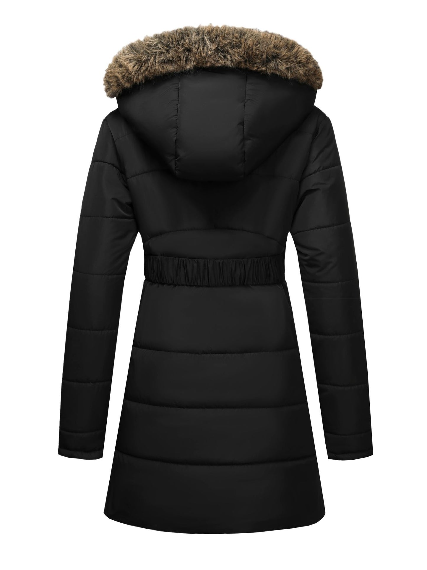 Damjacka med huva – midilång, dragkedja och justerbart bälte