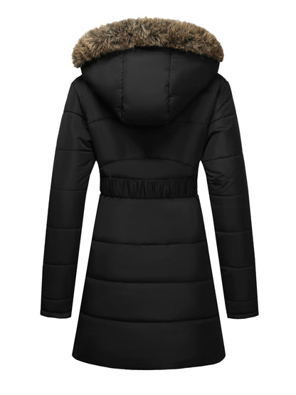 Damjacka med huva – midilång, dragkedja och justerbart bälte