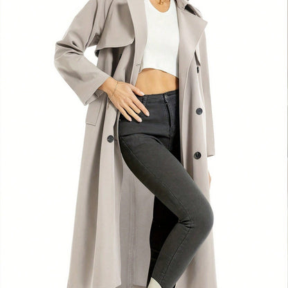 Elegant lång damkappa med bälte – minimalistisk trenchcoat i svart