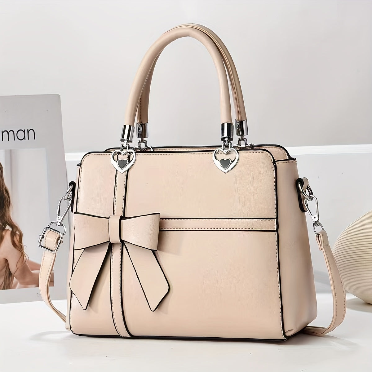 Chic damhandväska med rosett – axelrem & handledsväska