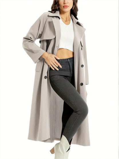 Elegant lång damkappa med bälte – minimalistisk trenchcoat i svart