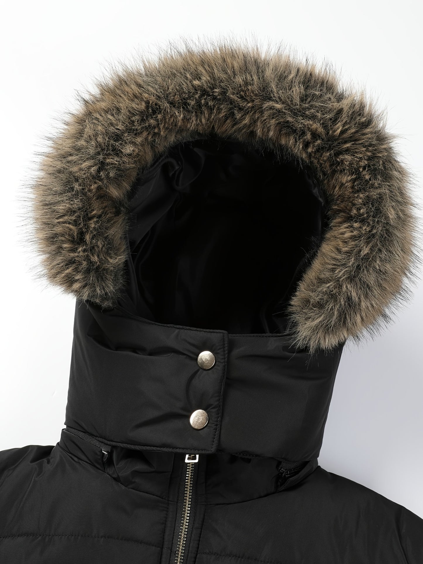 Damjacka med huva – midilång, dragkedja och justerbart bälte