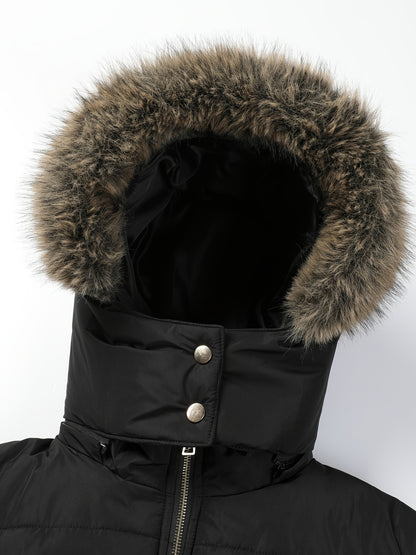 Damjacka med huva – midilång, dragkedja och justerbart bälte